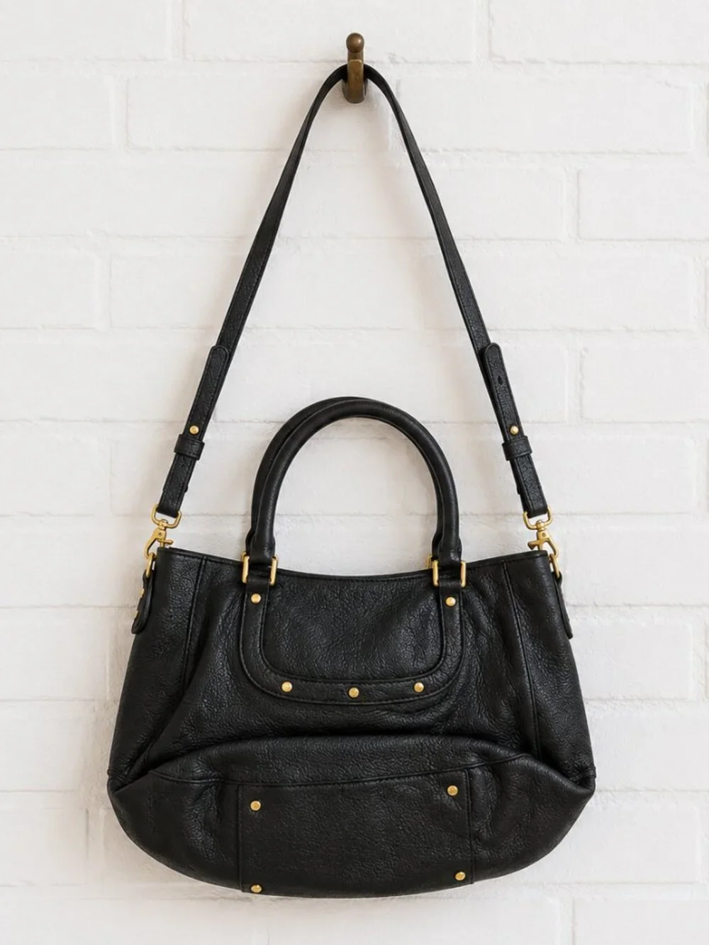 Tory Burch Amanda Black Pebbled Leather Satchel Tote Shoulder Bag